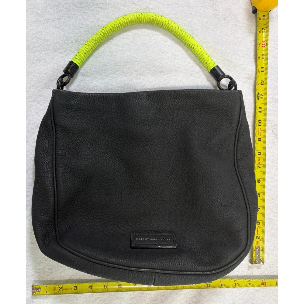 Marc by Marc Jacobs Too Hot to Handle Black Pebbled Leather Hobo Bag Yellow Rope - Picture 7 of 14